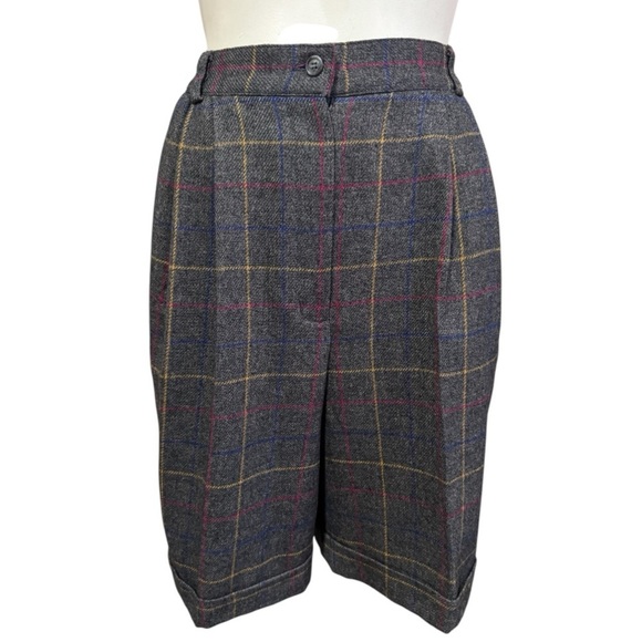 Vintage Talbots super high waist wool blend plaid cuffed mom shorts women’s 12 - Picture 4 of 10